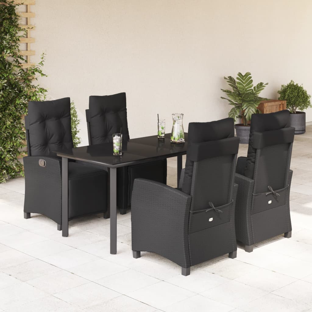 5-tlg. Garten-Essgruppe mit Kissen Schwarz Poly Rattan